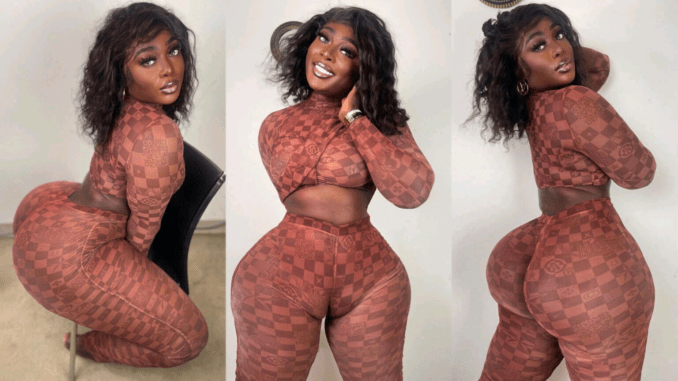 Stop it something not right. You a lone cant be so blessed Netizens Reacts after an Ebony lady flaunts her camel toe on social media